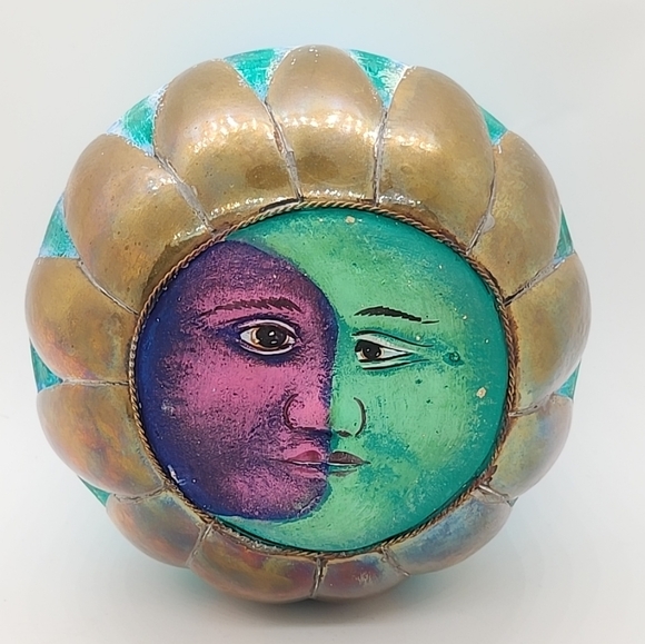 Turquoise and Gold Sun & Moon Sculpture ball Brass And Stone. Approx 6